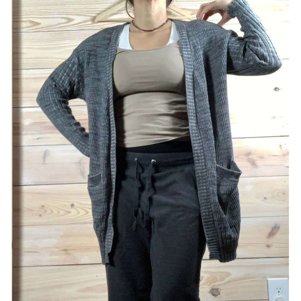 Knox Rose Open Cardigan‎ Sweater Womens Medium Gray Longline Ribbed Boho Chic